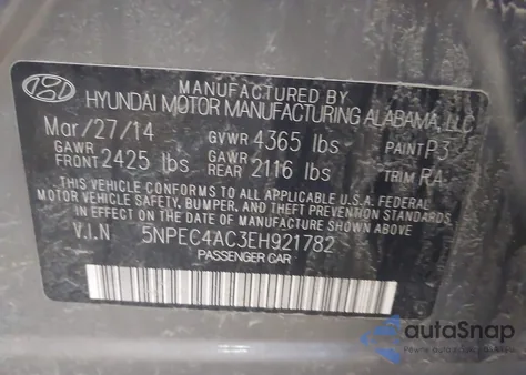 2014 Hyundai Sonata Limited z USA, uszkodzony, nr VIN 5NPEC4AC3EH921782